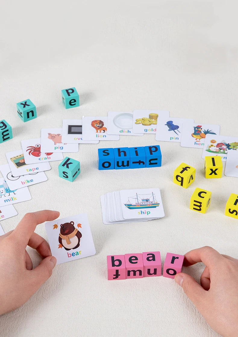 Wooden Spelling Game for Kids | Alphabet Learning Toy with 40 Cards