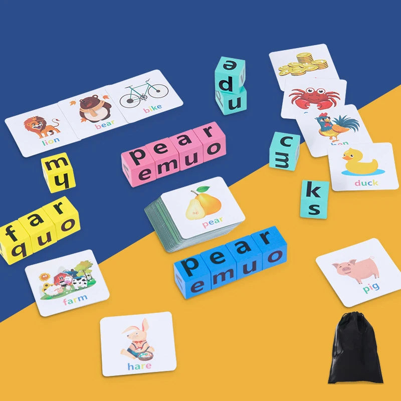 Wooden Spelling Game for Kids | Alphabet Learning Toy with 40 Cards