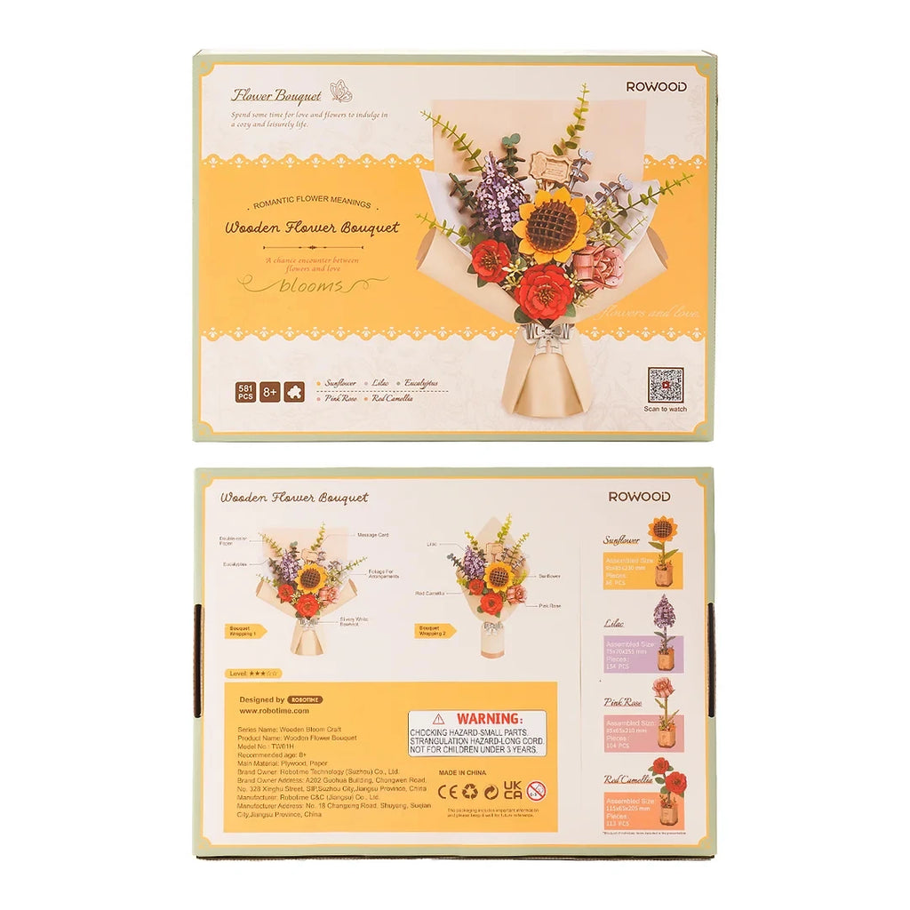 Robotime Rowood DIY Wooden Flower Bouquet Beautiful Hand-Make Gifts Eco-friend Materials 3D Wooden Puzzle for GirlFriends Decor
