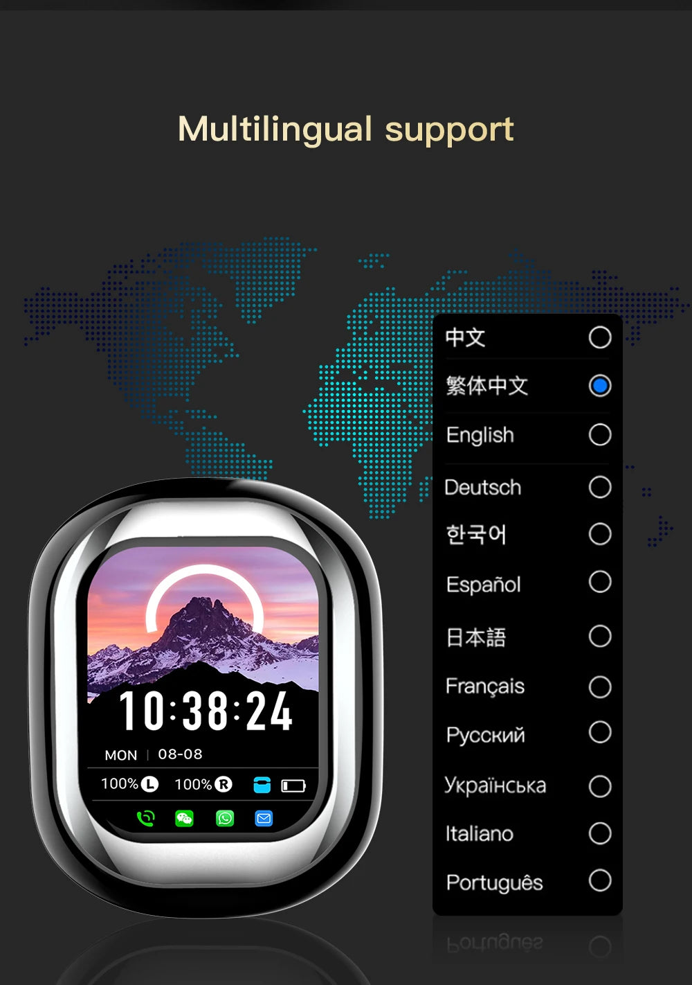 All-in-One Smart Screen Earphones, TWS Headphones with Call/AI translation