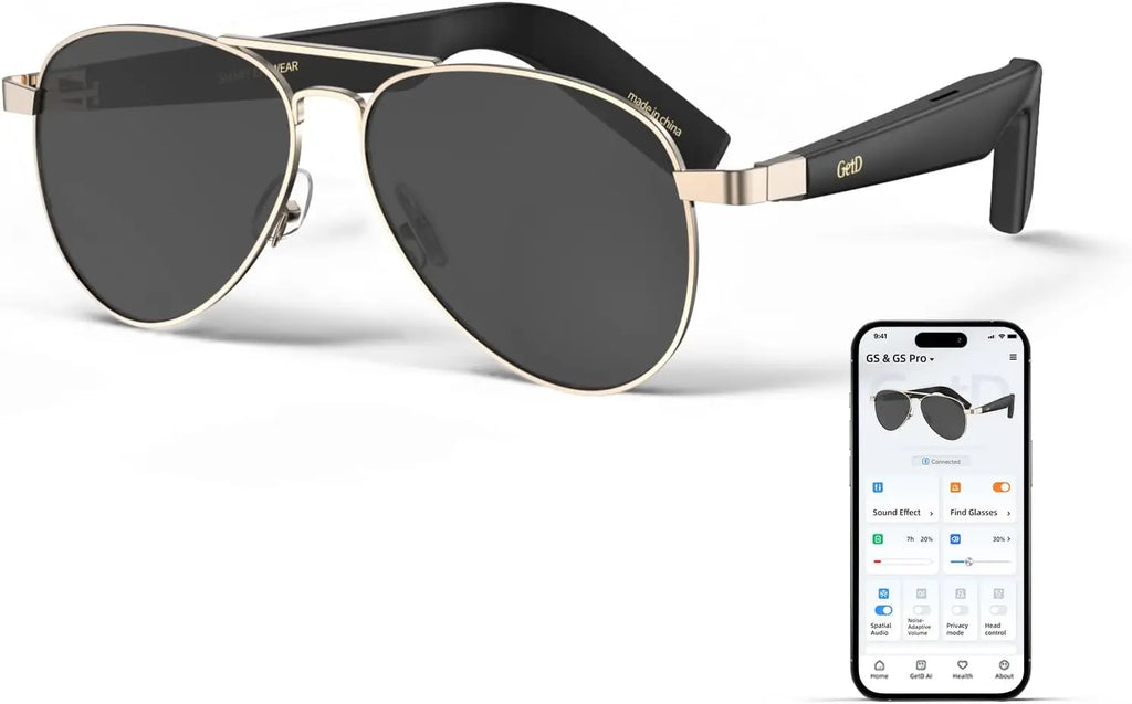 AI Smart Glasses with ChatGPT Translation, Open-Ear Audio, Polarized Aviator Sunglasses for Men Women
