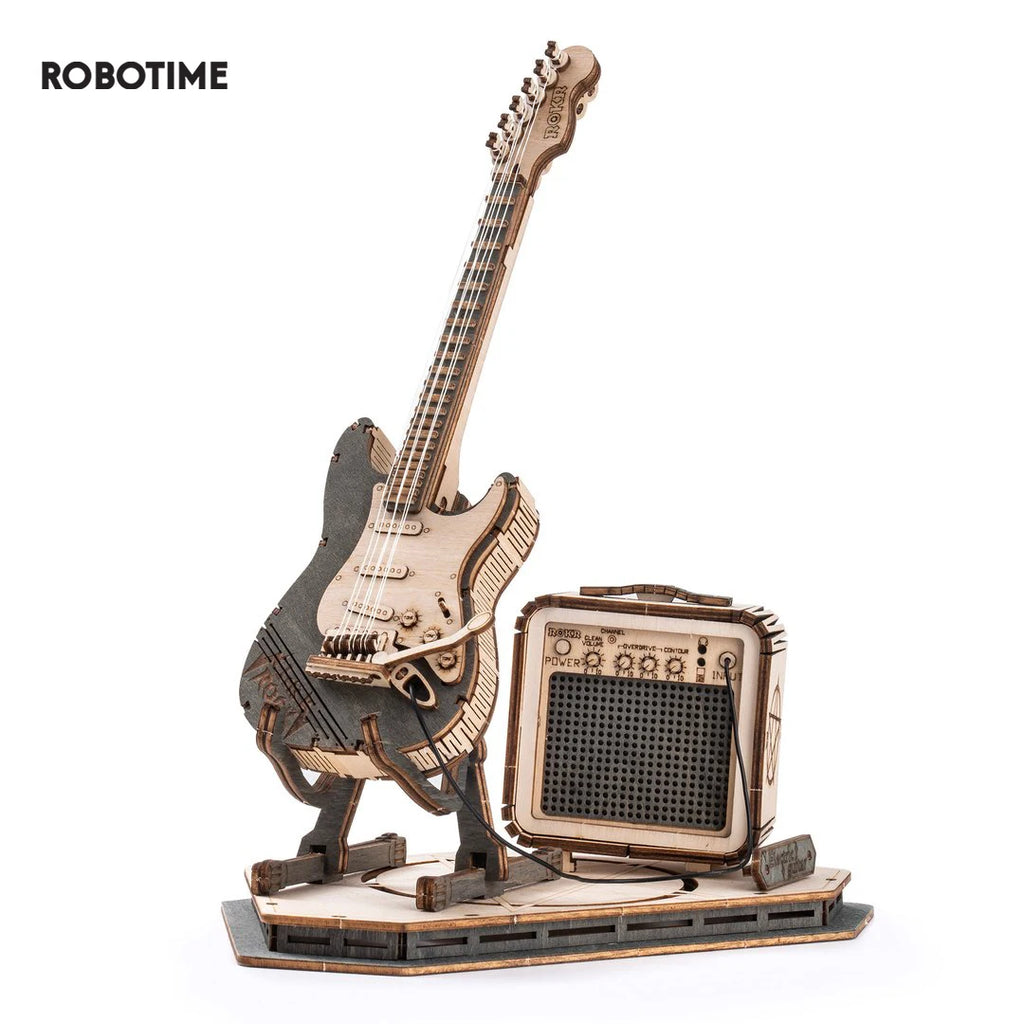 Robotime ROKR Electric Guitar 3D Wooden Puzzle Kit – DIY Music Model Gift for Teens & Adults