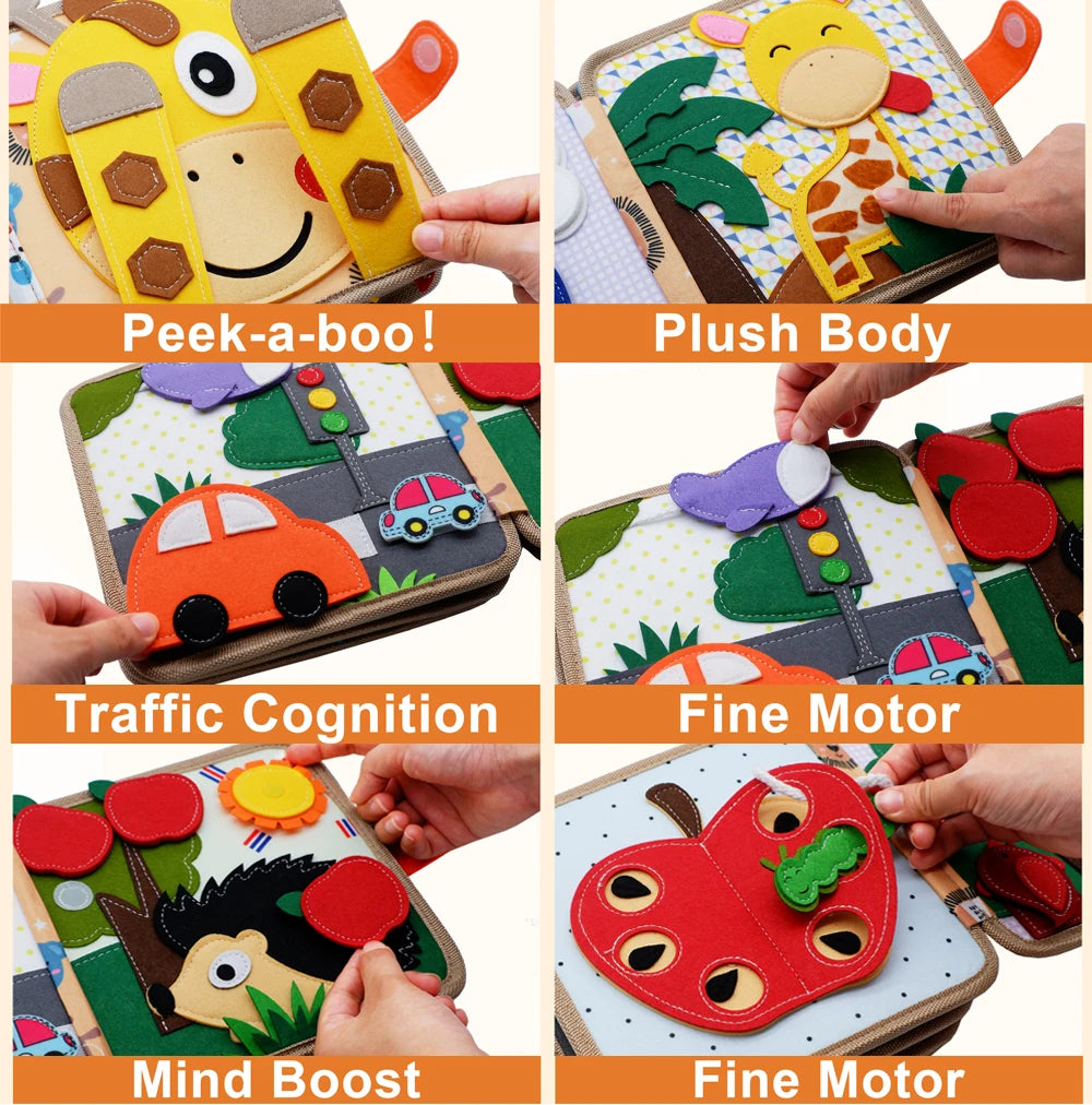 Montessori Soft Busy Book for Toddlers | Sensory Cloth Activity Book