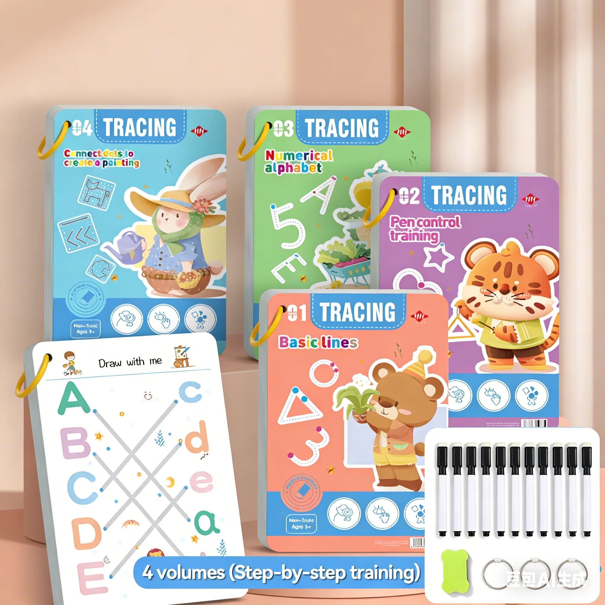 Magic Reusable Handwriting Workbook Set for Kids (128 Pages) – Preschool Writing Practice with 10 Pens, Learn Letters, Numbers & Early Pen Control