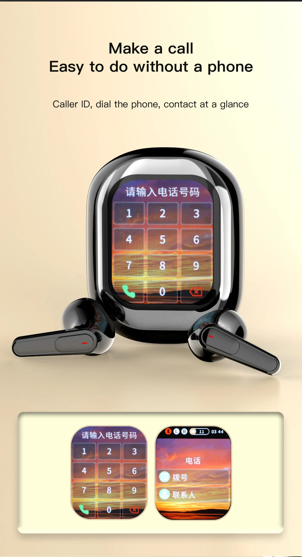 All-in-One Smart Screen Earphones, TWS Headphones with Call/AI translation