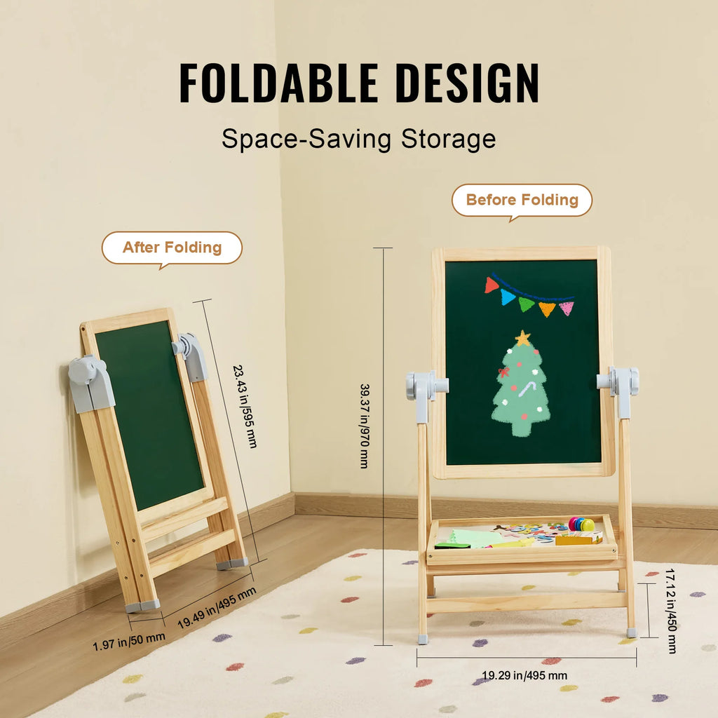 SucceBuy Kids Art Easel – 3-in-1 Wooden Chalkboard, Whiteboard & Study Desk Drawing Set
