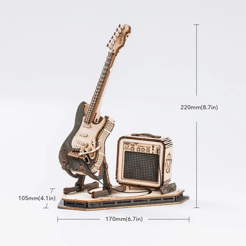 Robotime ROKR Electric Guitar 3D Wooden Puzzle Kit – DIY Music Model Gift for Teens & Adults