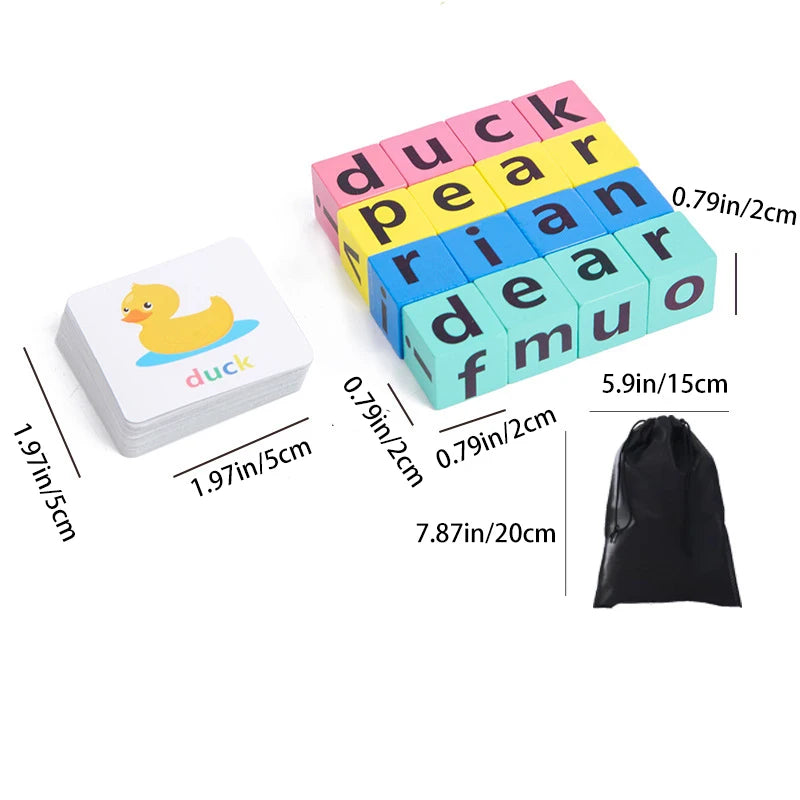 Wooden Spelling Game for Kids | Alphabet Learning Toy with 40 Cards