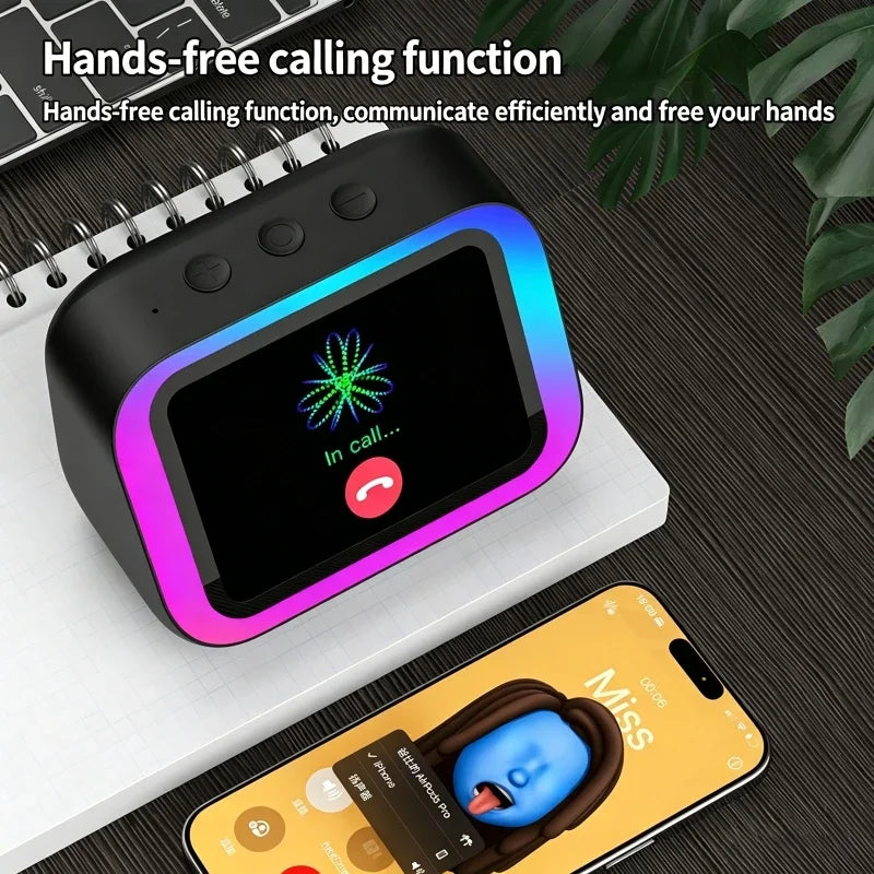 AI Smart Bluetooth 5.4 Speaker With RGB Color Lighting Smart Alarm Clock Voice assistant Touch Screen LED Weather Clock Display