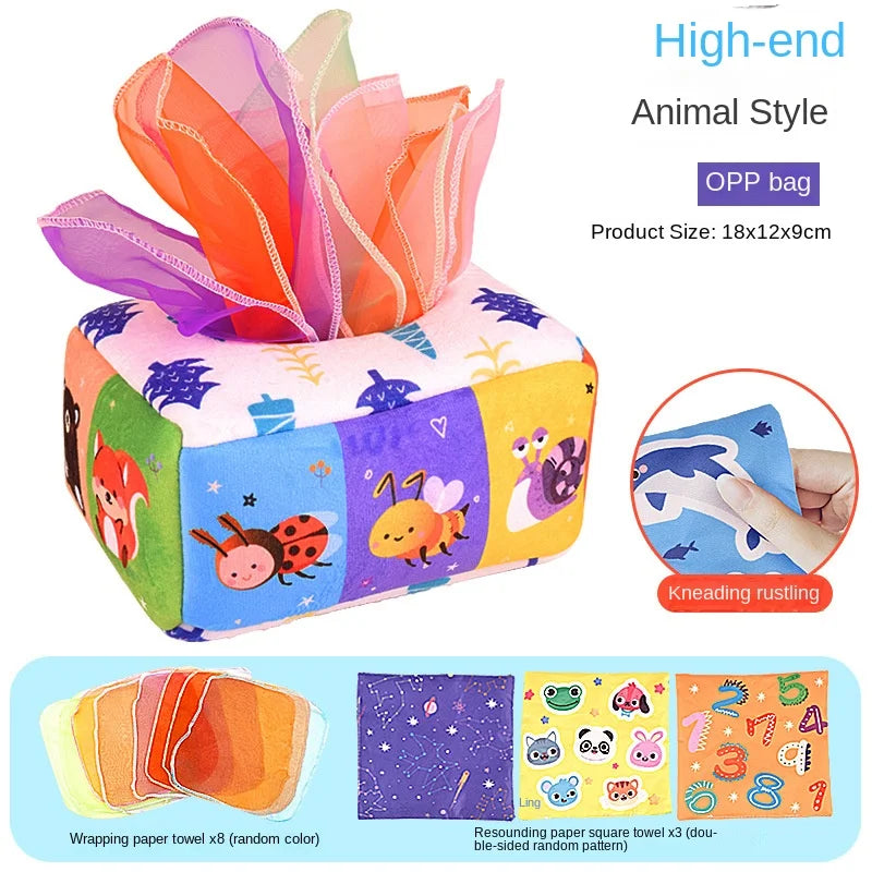 Montessori Sensory Tissue Box Toy for Babies | Soft Learning Activity Box