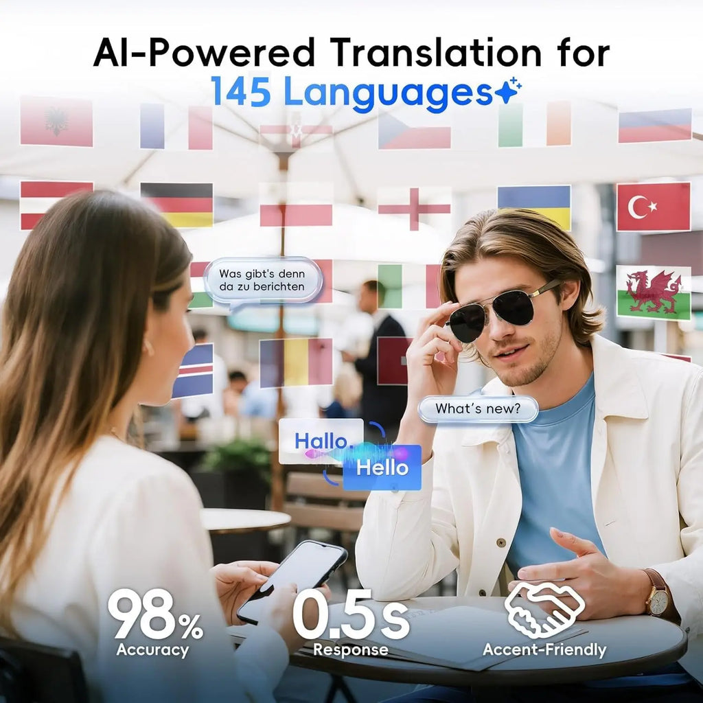 AI Smart Glasses with ChatGPT Translation, Open-Ear Audio, Polarized Aviator Sunglasses for Men Women