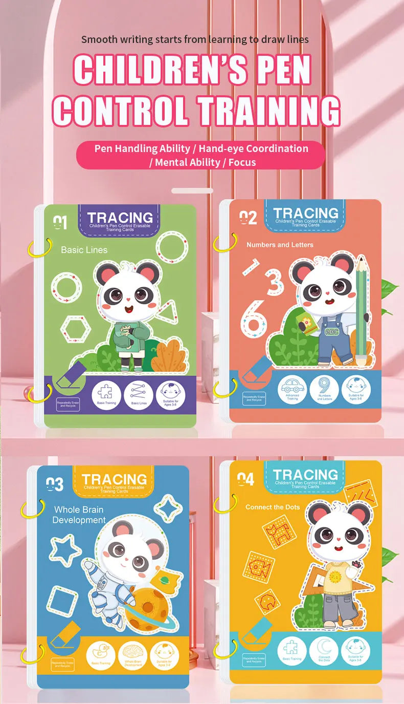 Montessori Reusable Handwriting Practice Book Set with Magic Pen