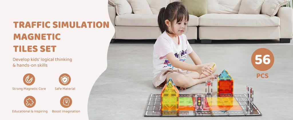SucceBuy 56-Piece Magnetic Building Tiles Set – STEM Learning Toy for Kids