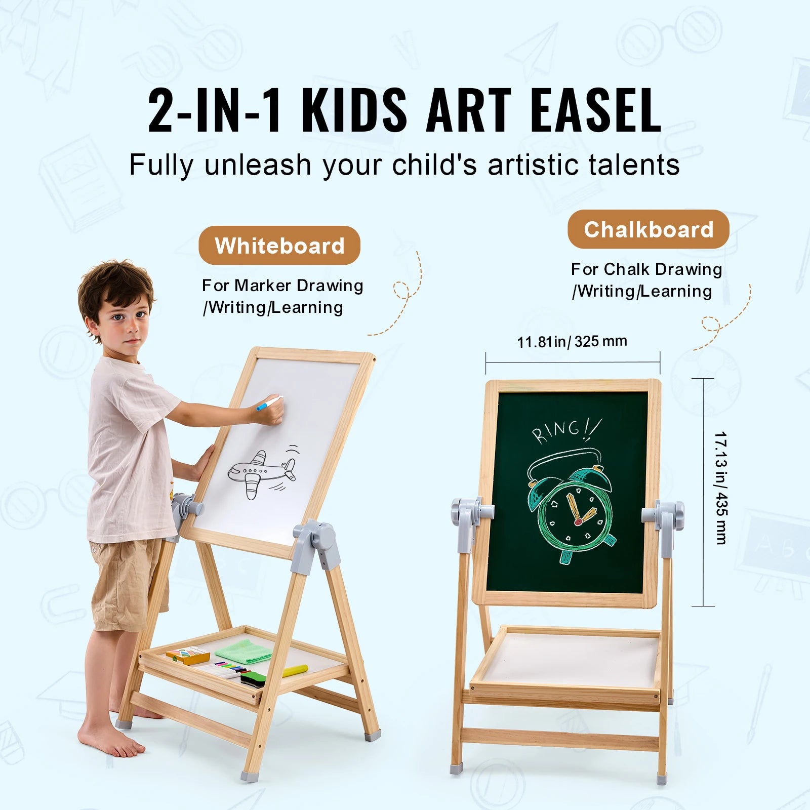 SucceBuy Kids Art Easel – 3-in-1 Wooden Chalkboard, Whiteboard & Study Desk Drawing Set