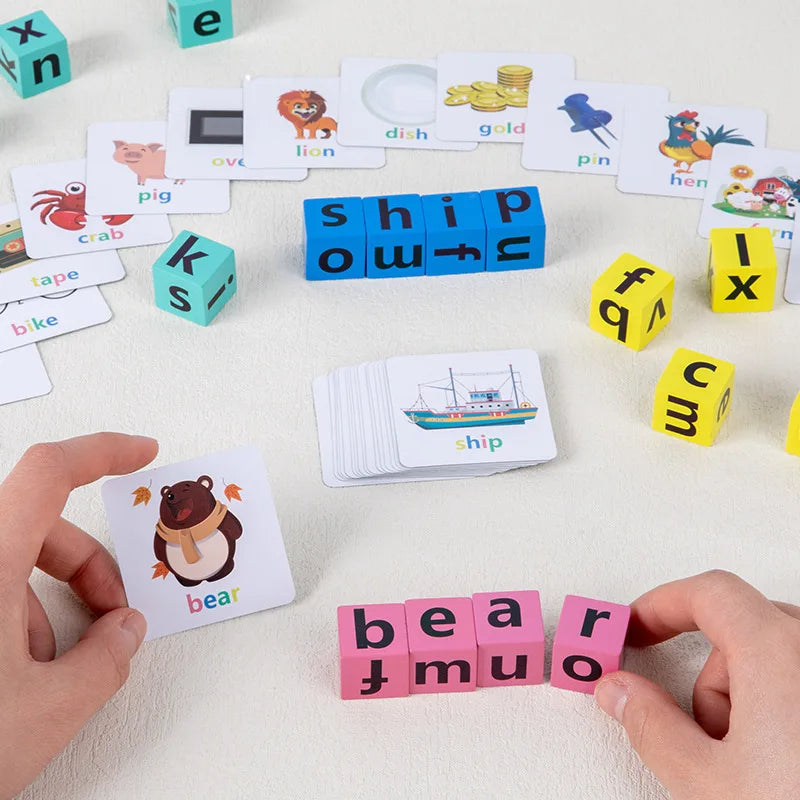 Wooden Spelling Game for Kids | Alphabet Learning Toy with 40 Cards