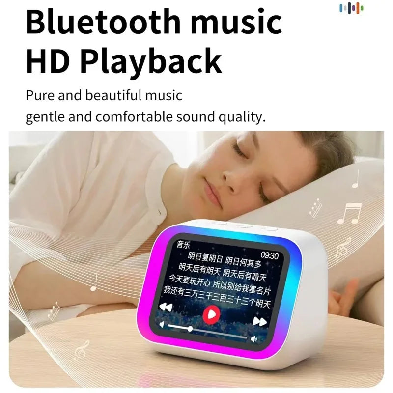 AI Smart Bluetooth 5.4 Speaker With RGB Color Lighting Smart Alarm Clock Voice assistant Touch Screen LED Weather Clock Display
