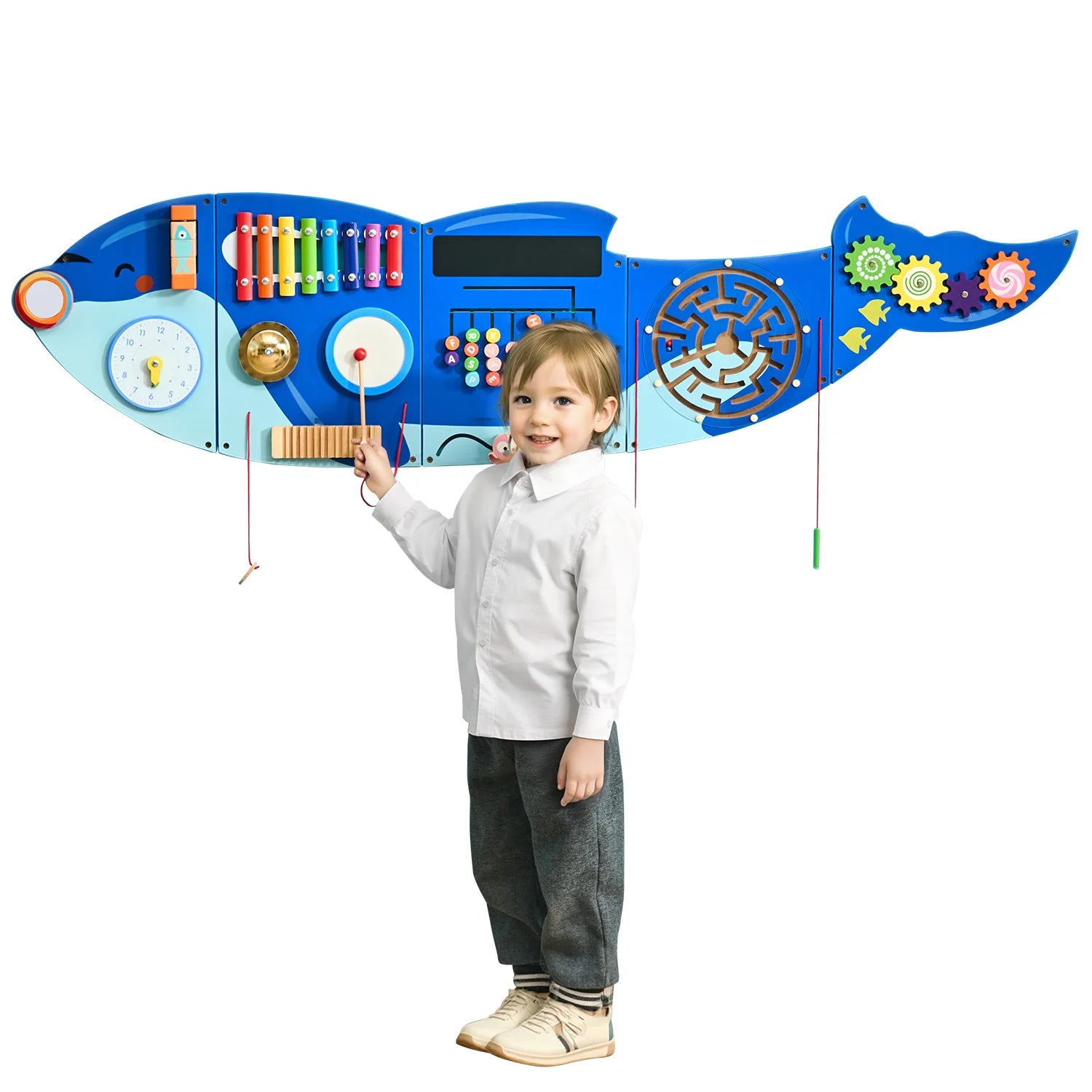 Montessori Animal Activity Wall Panel for Kids – Wooden Sensory Busy Board with 12 Interactive Games