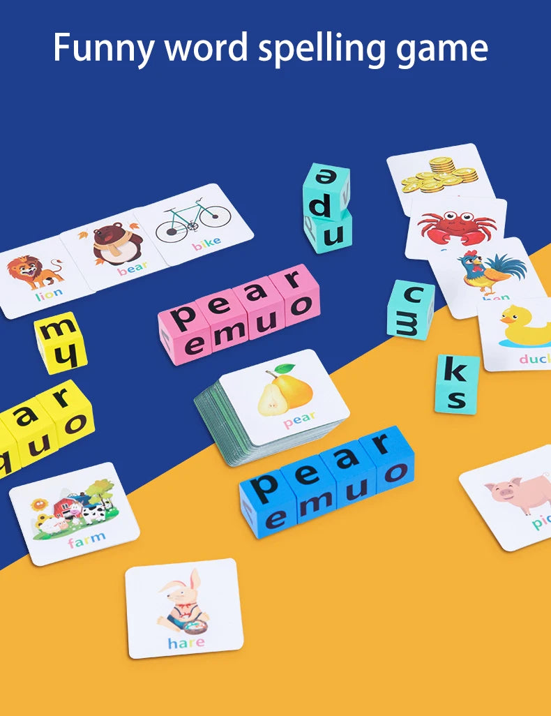 Wooden Spelling Game for Kids | Alphabet Learning Toy with 40 Cards