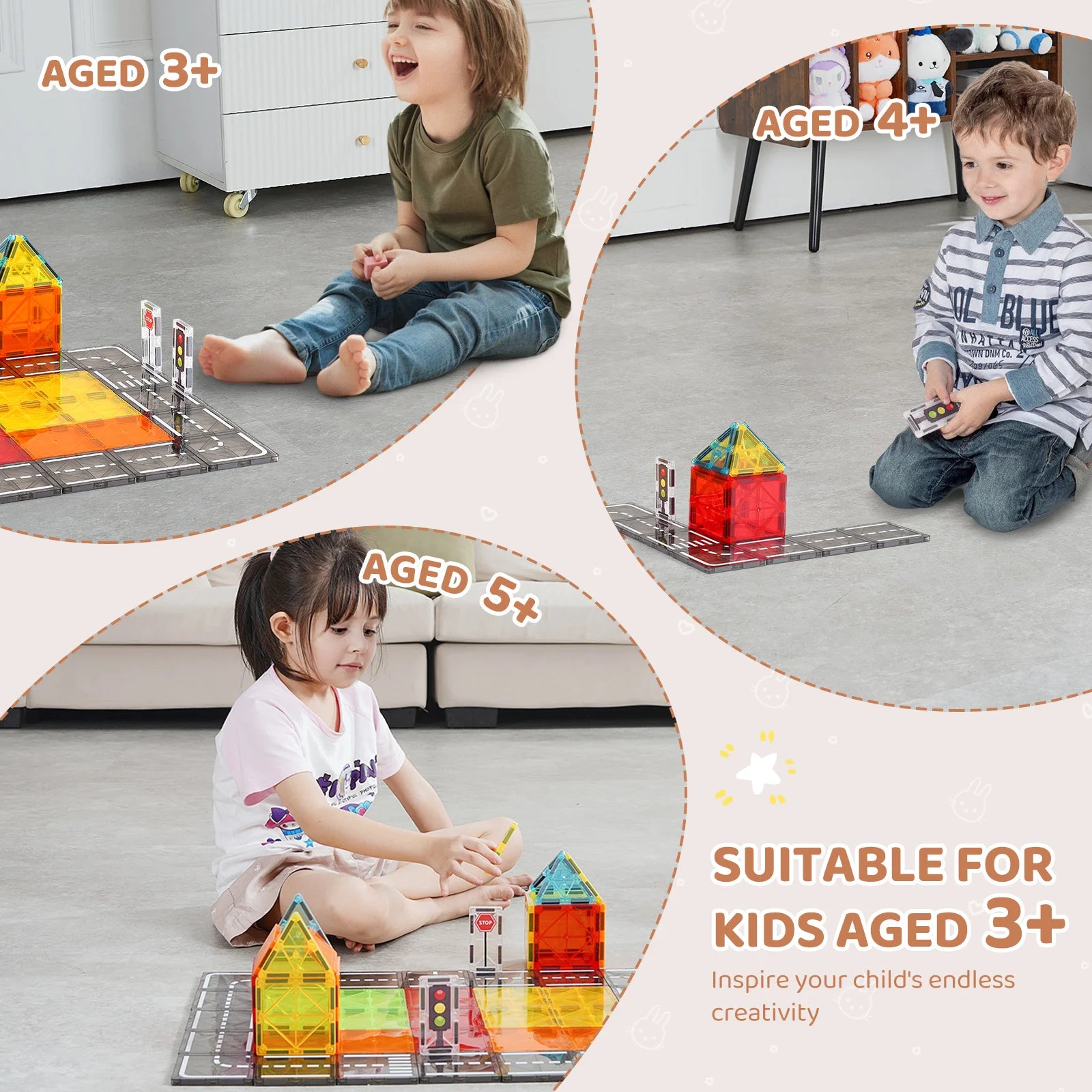 SucceBuy 56-Piece Magnetic Building Tiles Set – STEM Learning Toy for Kids
