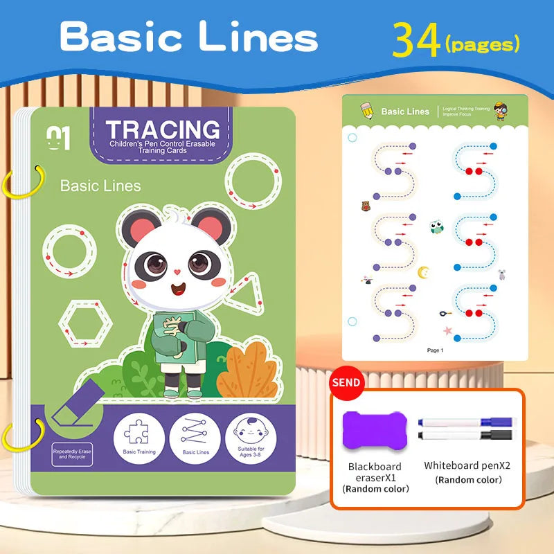 Montessori Reusable Handwriting Practice Book Set with Magic Pen