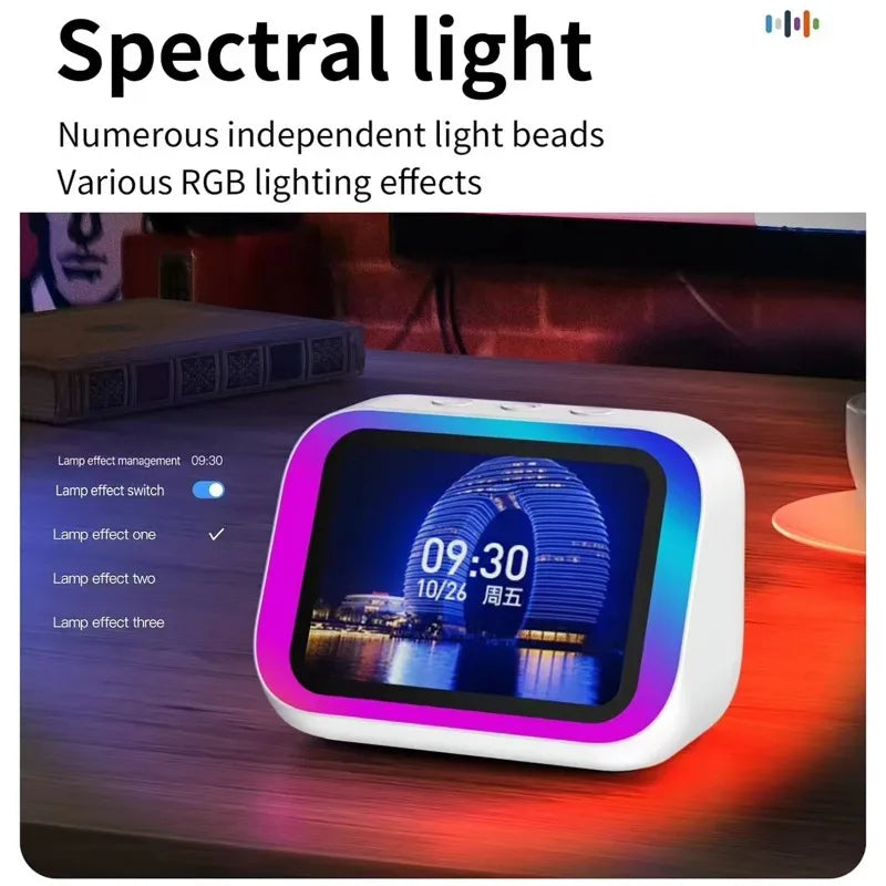 AI Smart Bluetooth 5.4 Speaker With RGB Color Lighting Smart Alarm Clock Voice assistant Touch Screen LED Weather Clock Display