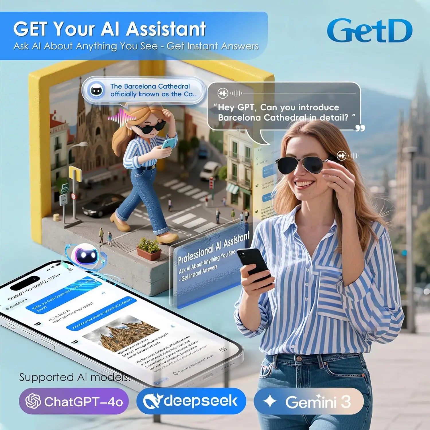 AI Smart Glasses with ChatGPT Translation, Open-Ear Audio, Polarized Aviator Sunglasses for Men Women