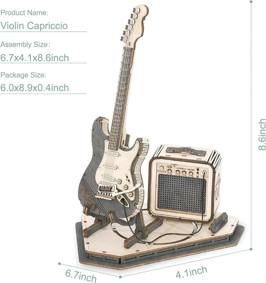 Robotime ROKR Electric Guitar 3D Wooden Puzzle Kit – DIY Music Model Gift for Teens & Adults