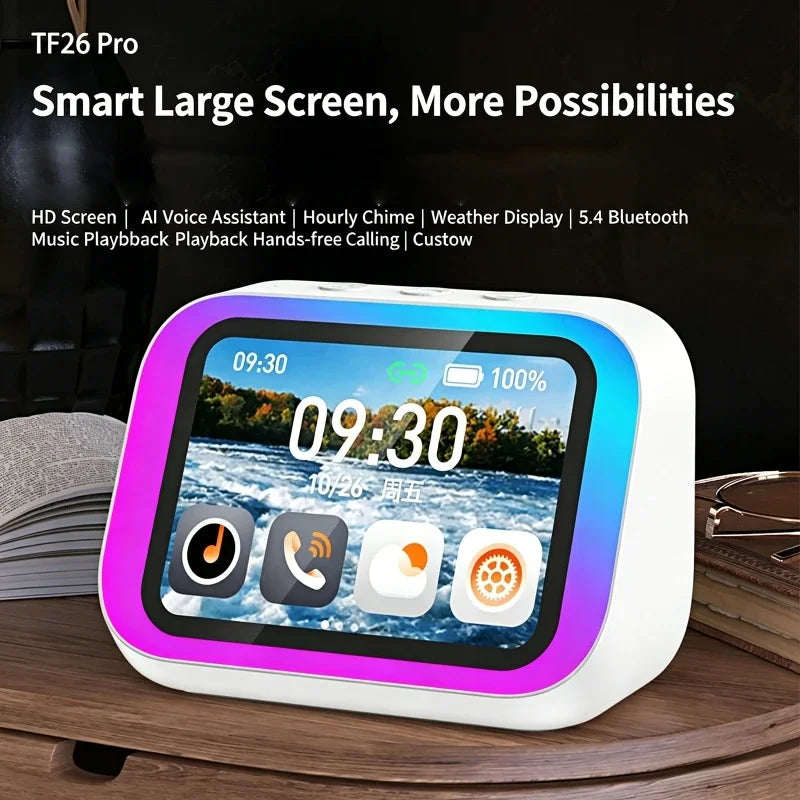 AI Smart Bluetooth 5.4 Speaker With RGB Color Lighting Smart Alarm Clock Voice assistant Touch Screen LED Weather Clock Display