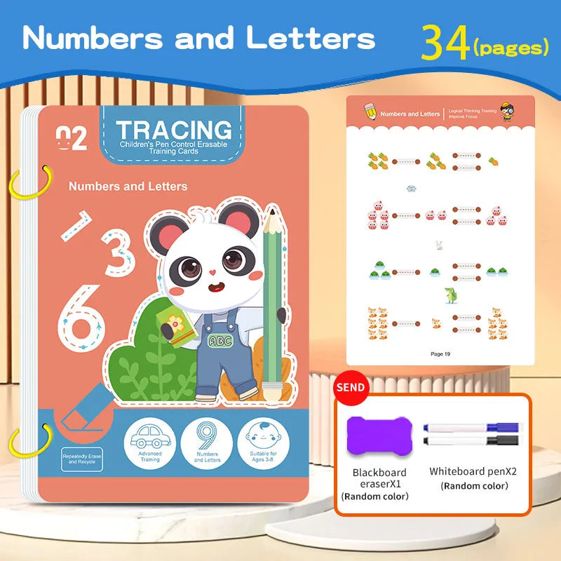 Montessori Reusable Handwriting Practice Book Set with Magic Pen