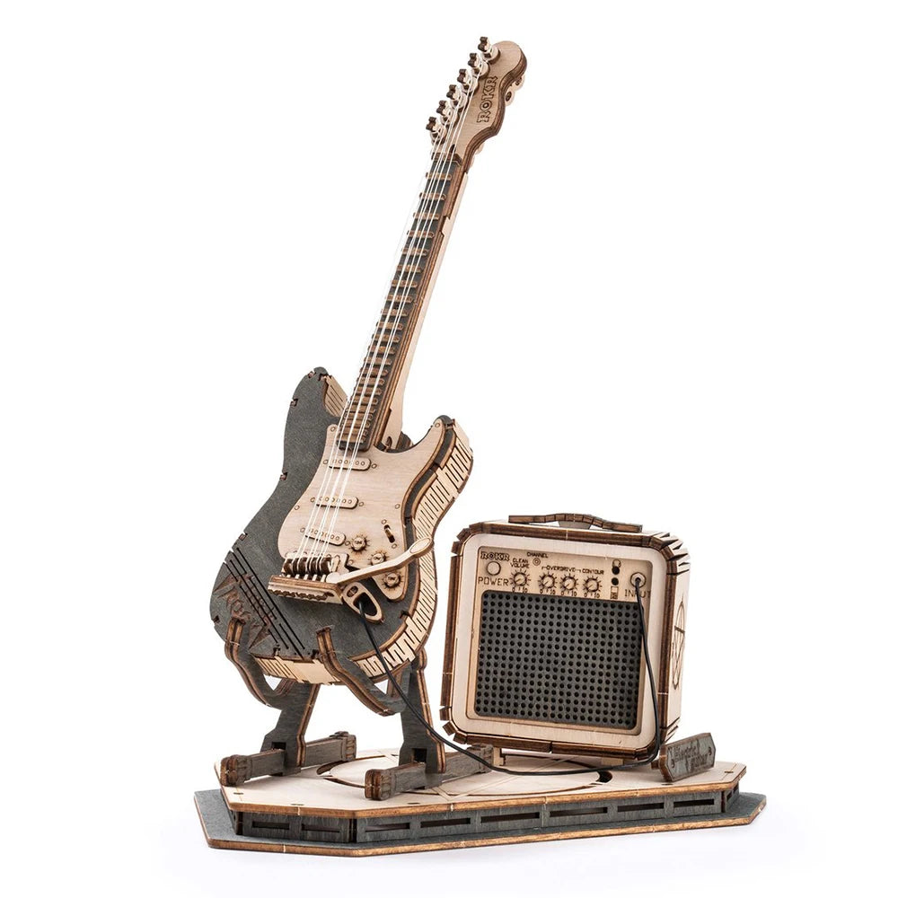 Robotime ROKR Electric Guitar 3D Wooden Puzzle Kit – DIY Music Model Gift for Teens & Adults