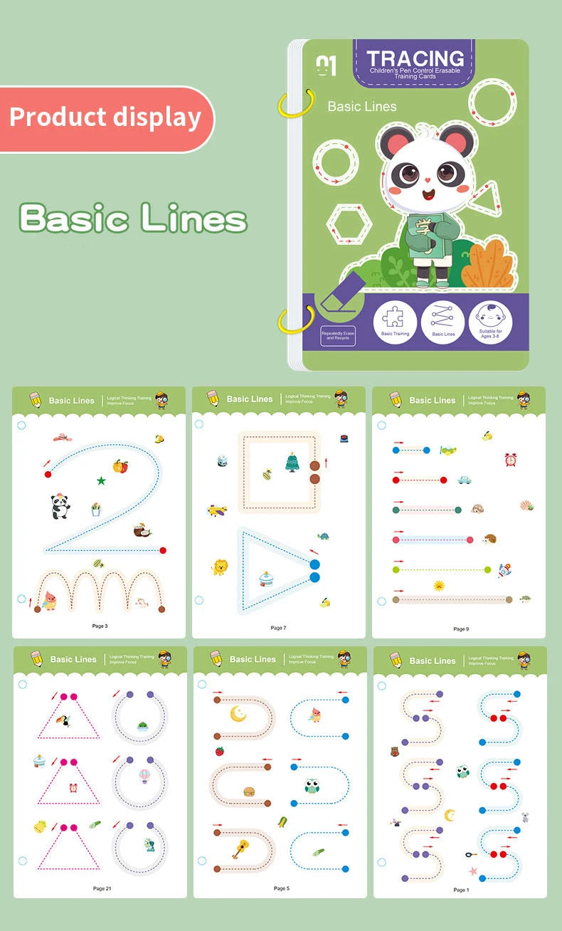 Montessori Reusable Handwriting Practice Book Set with Magic Pen