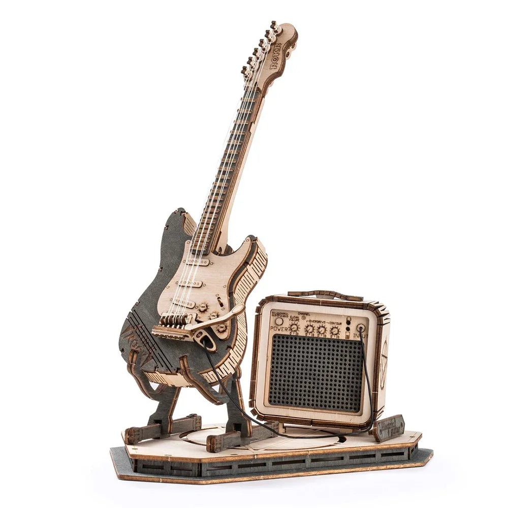 Robotime ROKR Electric Guitar 3D Wooden Puzzle Kit – DIY Music Model Gift for Teens & Adults