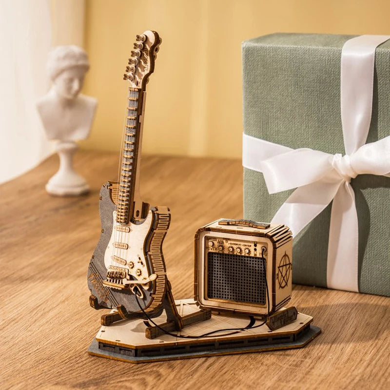 Robotime ROKR Electric Guitar 3D Wooden Puzzle Kit – DIY Music Model Gift for Teens & Adults