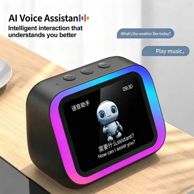 AI Smart Bluetooth 5.4 Speaker With RGB Color Lighting Smart Alarm Clock Voice assistant Touch Screen LED Weather Clock Display