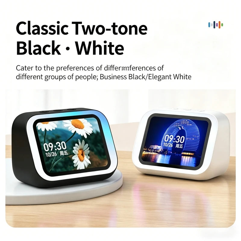 AI Smart Bluetooth 5.4 Speaker With RGB Color Lighting Smart Alarm Clock Voice assistant Touch Screen LED Weather Clock Display