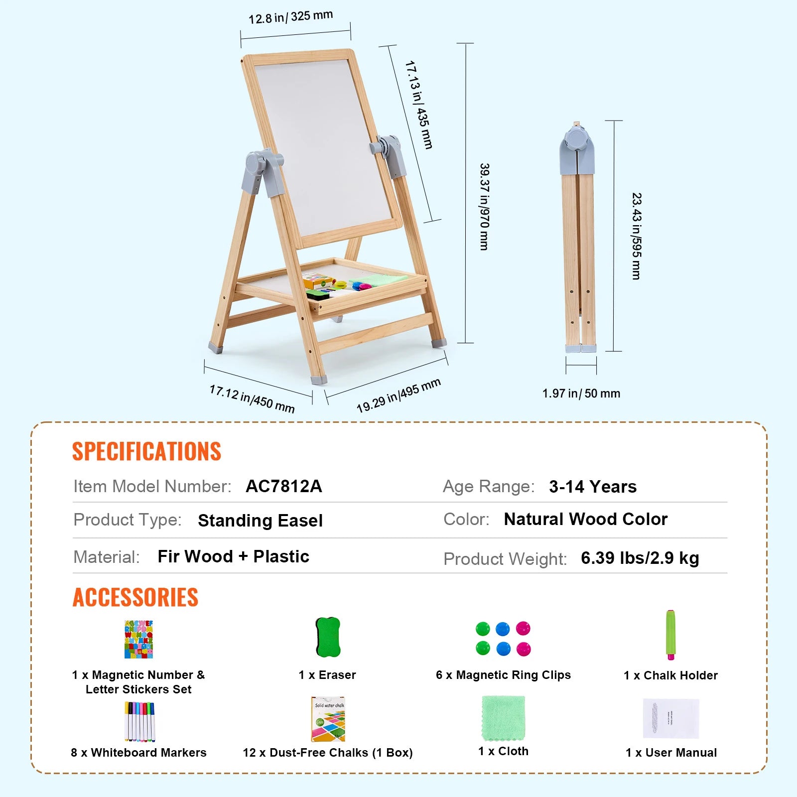 SucceBuy Kids Art Easel – 3-in-1 Wooden Chalkboard, Whiteboard & Study Desk Drawing Set