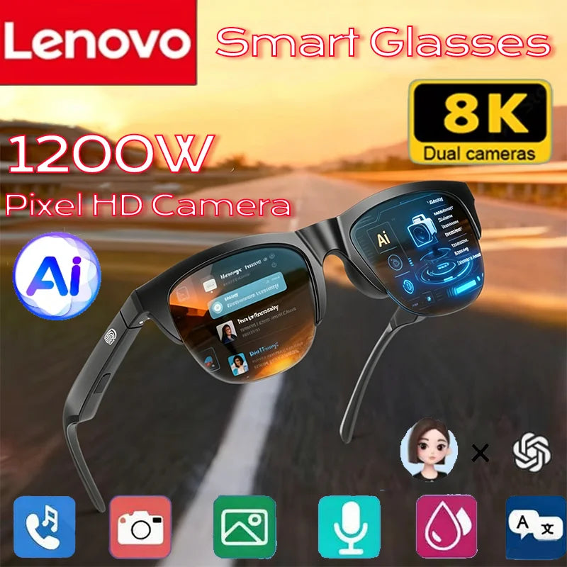 Lenovo 2027 New 8K AI Smart Glasses AI Translation HD Hands-Free Calling  AI Chat Logging Music Playback Smart Sunglasses