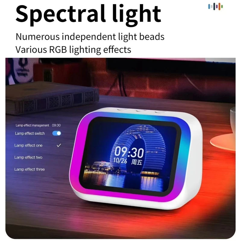 AI Smart Bluetooth 5.4 Speaker With RGB Color Lighting Smart Alarm Clock Voice assistant Touch Screen LED Weather Clock Display