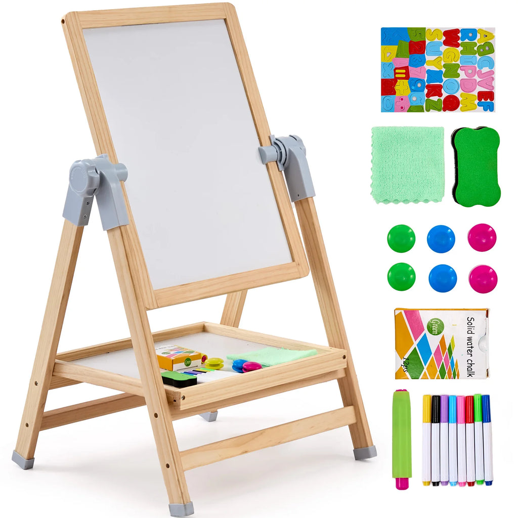 SucceBuy Kids Art Easel – 3-in-1 Wooden Chalkboard, Whiteboard & Study Desk Drawing Set