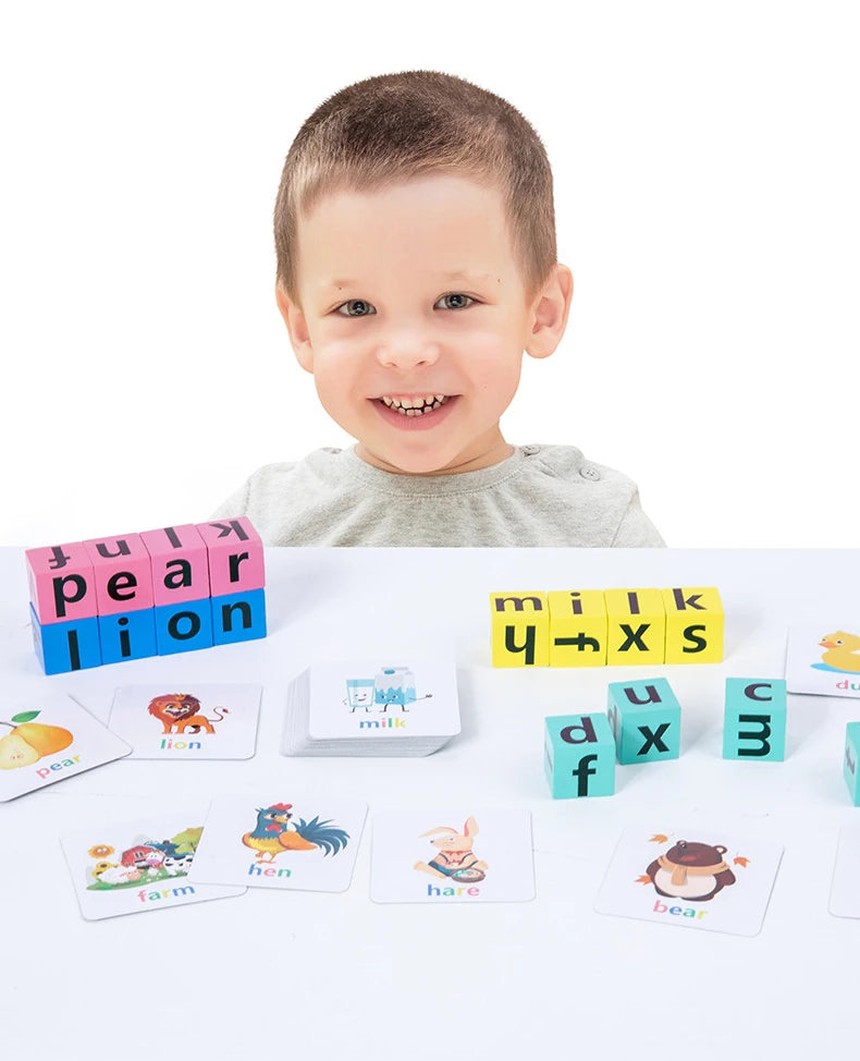 Wooden Spelling Game for Kids | Alphabet Learning Toy with 40 Cards