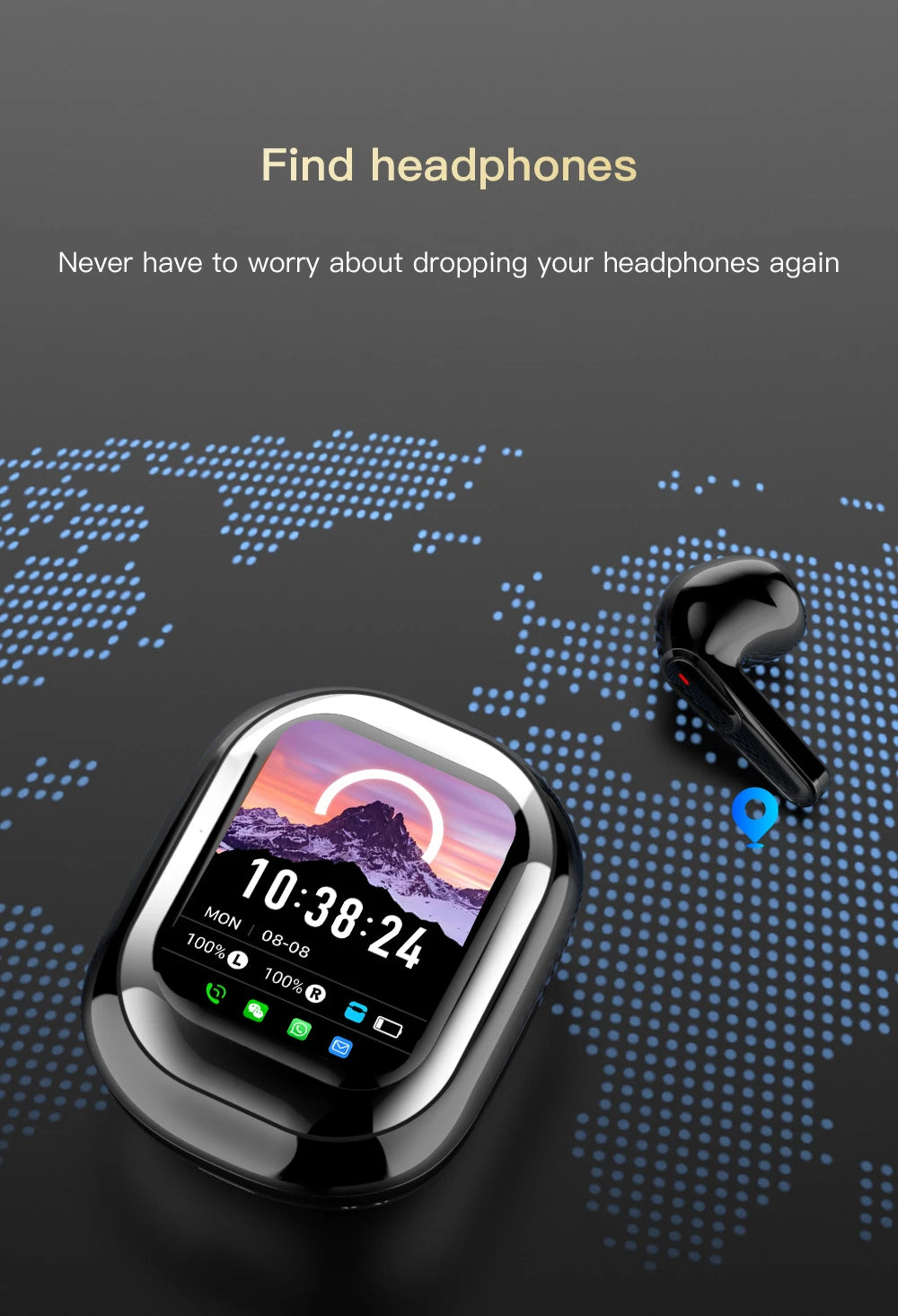 All-in-One Smart Screen Earphones, TWS Headphones with Call/AI translation