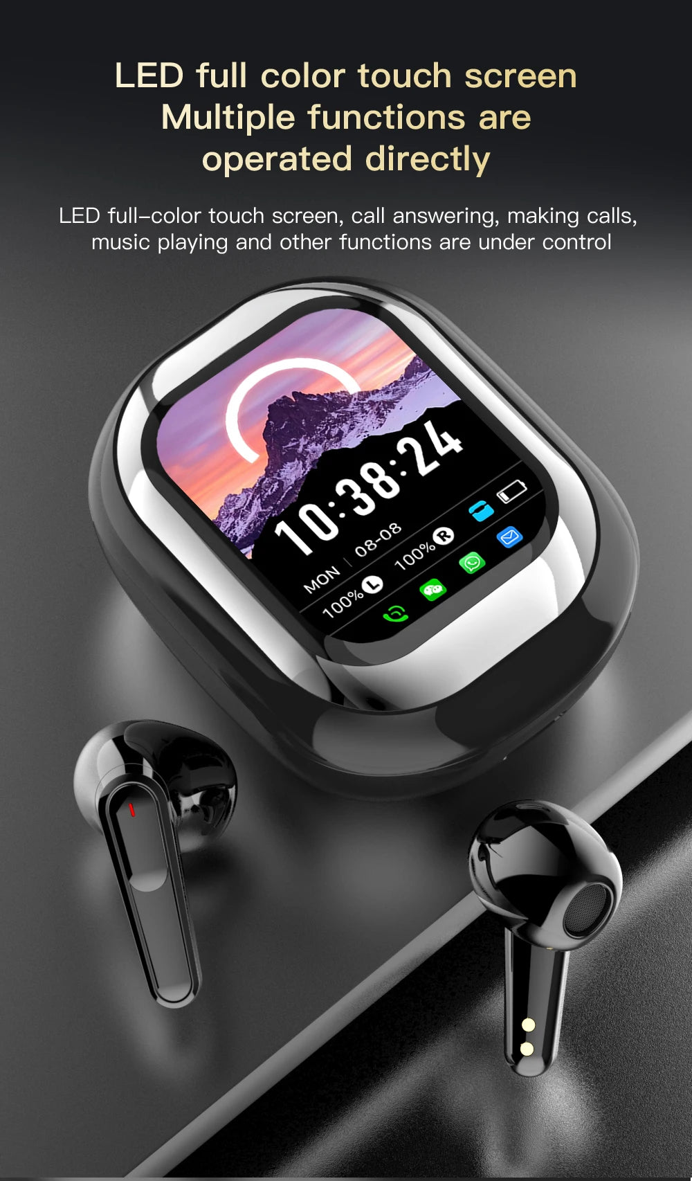 All-in-One Smart Screen Earphones, TWS Headphones with Call/AI translation