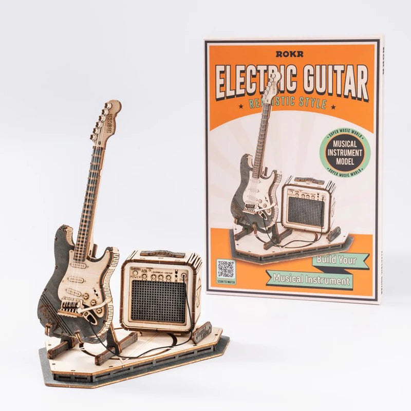 Robotime ROKR Electric Guitar 3D Wooden Puzzle Kit – DIY Music Model Gift for Teens & Adults