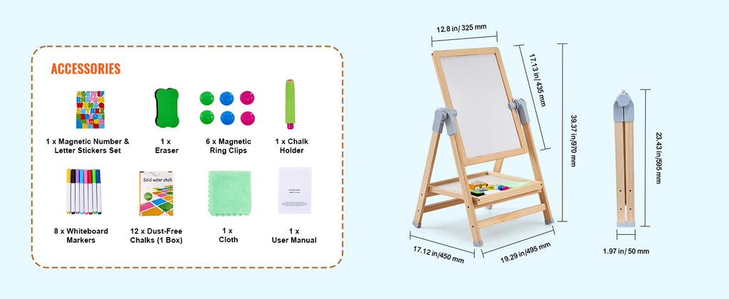 SucceBuy Kids Art Easel – 3-in-1 Wooden Chalkboard, Whiteboard & Study Desk Drawing Set
