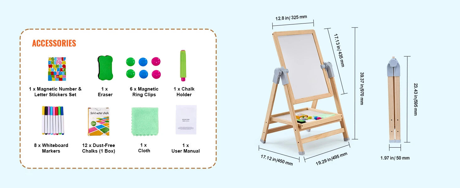SucceBuy Kids Art Easel – 3-in-1 Wooden Chalkboard, Whiteboard & Study Desk Drawing Set