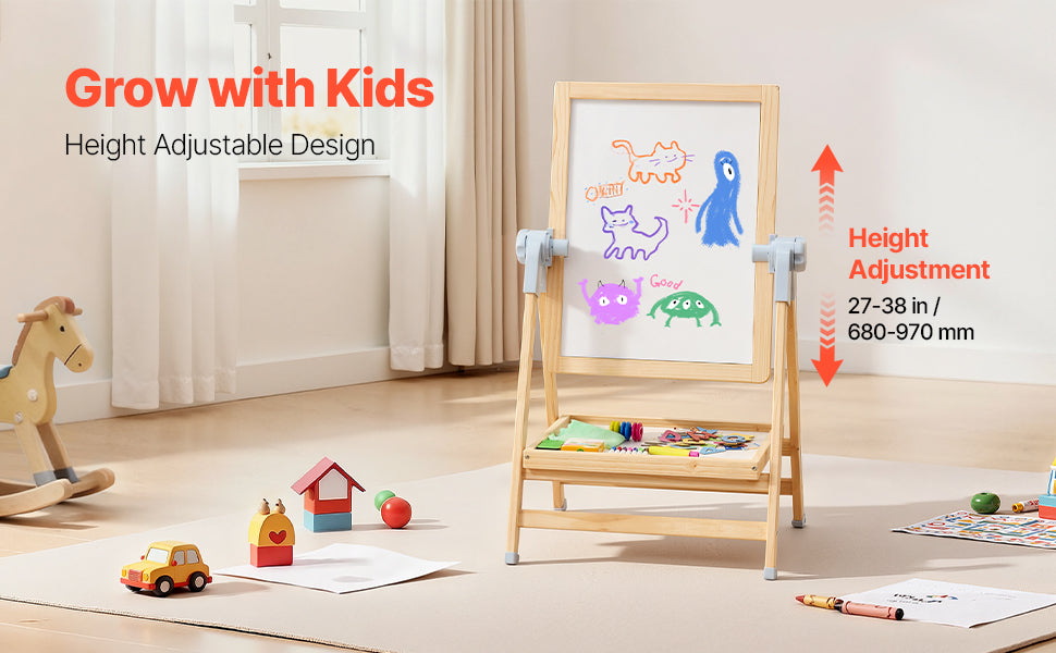 SucceBuy Kids Art Easel – 3-in-1 Wooden Chalkboard, Whiteboard & Study Desk Drawing Set