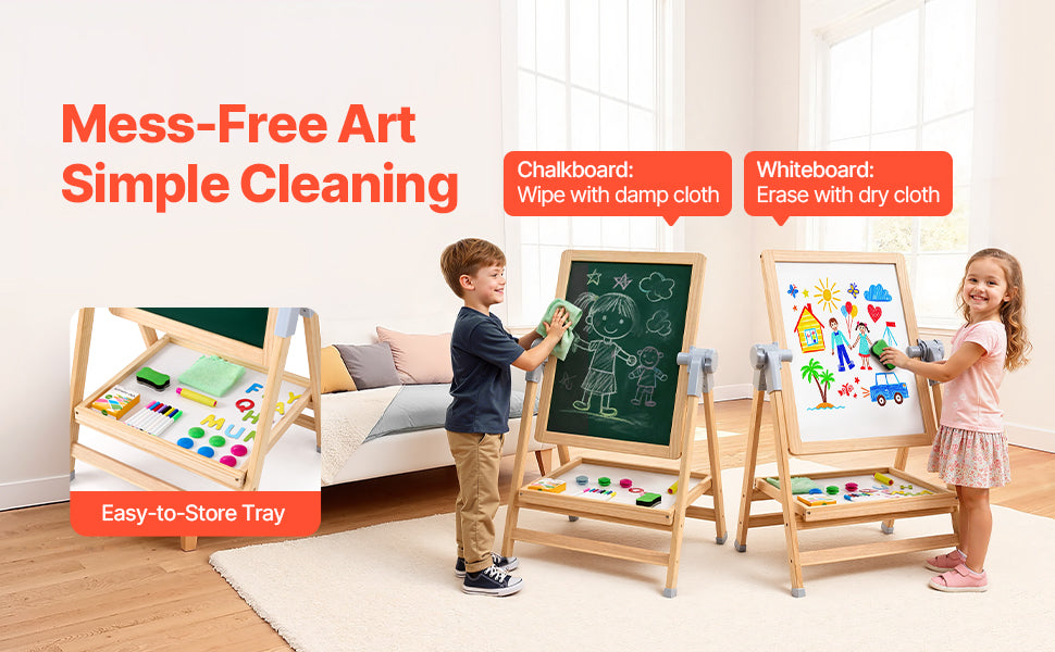 SucceBuy Kids Art Easel – 3-in-1 Wooden Chalkboard, Whiteboard & Study Desk Drawing Set