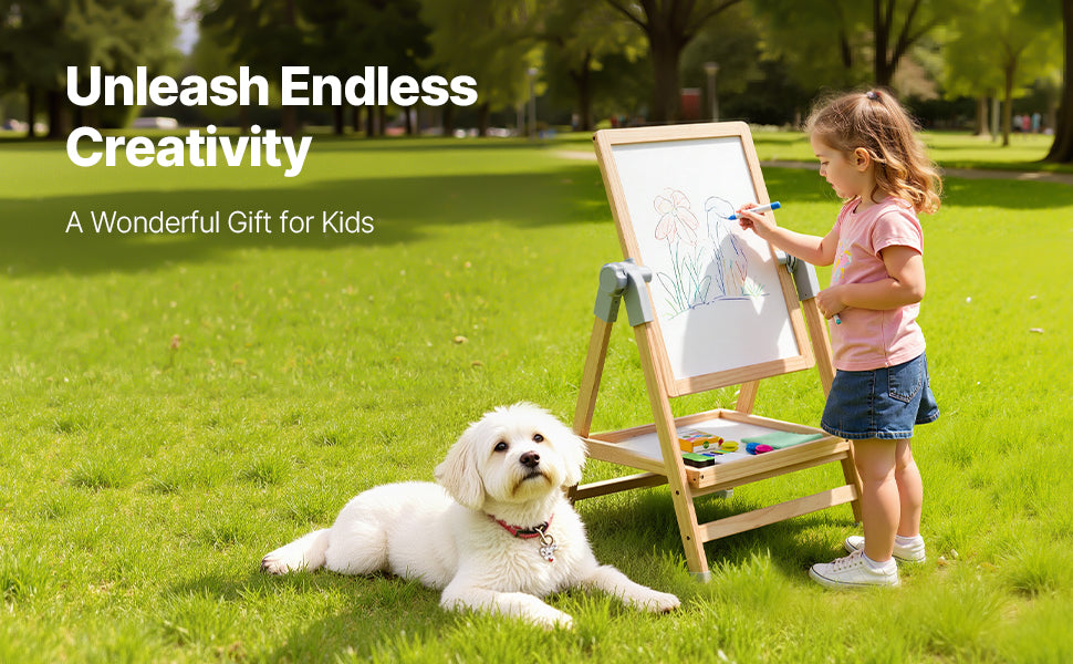 SucceBuy Kids Art Easel – 3-in-1 Wooden Chalkboard, Whiteboard & Study Desk Drawing Set