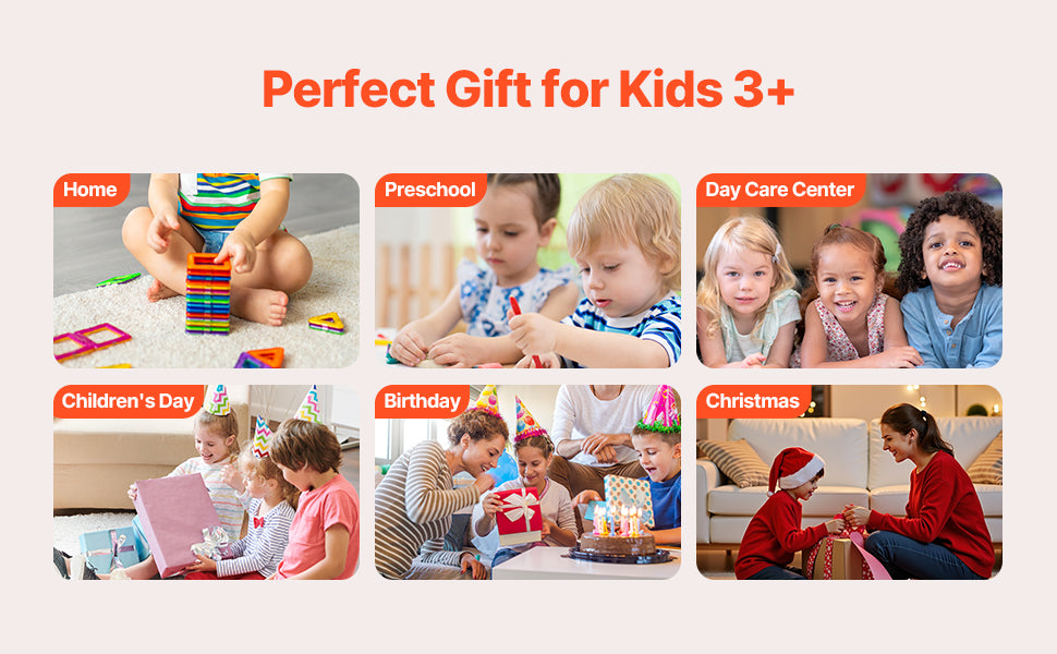 SucceBuy 56 PCS Magnetic Tiles Magnet Building Blocks Set Construction Game Stacking Toys STEM Sensory Educational for Kids Gift