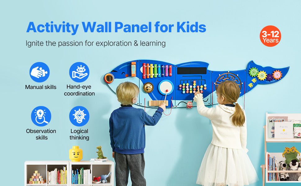 Montessori Animal Activity Wall Panel for Kids – Wooden Sensory Busy Board with 12 Interactive Games